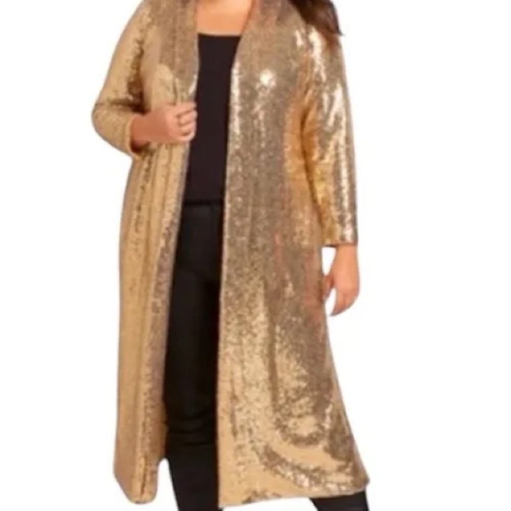 Lane Bryant Gold Sequin Long Cardigan